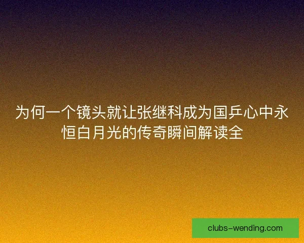 为何一个镜头就让张继科成为国乒心中永恒白月光的传奇瞬间解读全